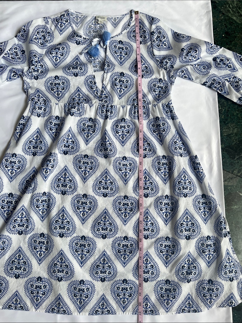 J Crew Women's Blue/White Cotton Tunic Dress Sz XS Boho Summer Beach Resort - Picture 4 of 13